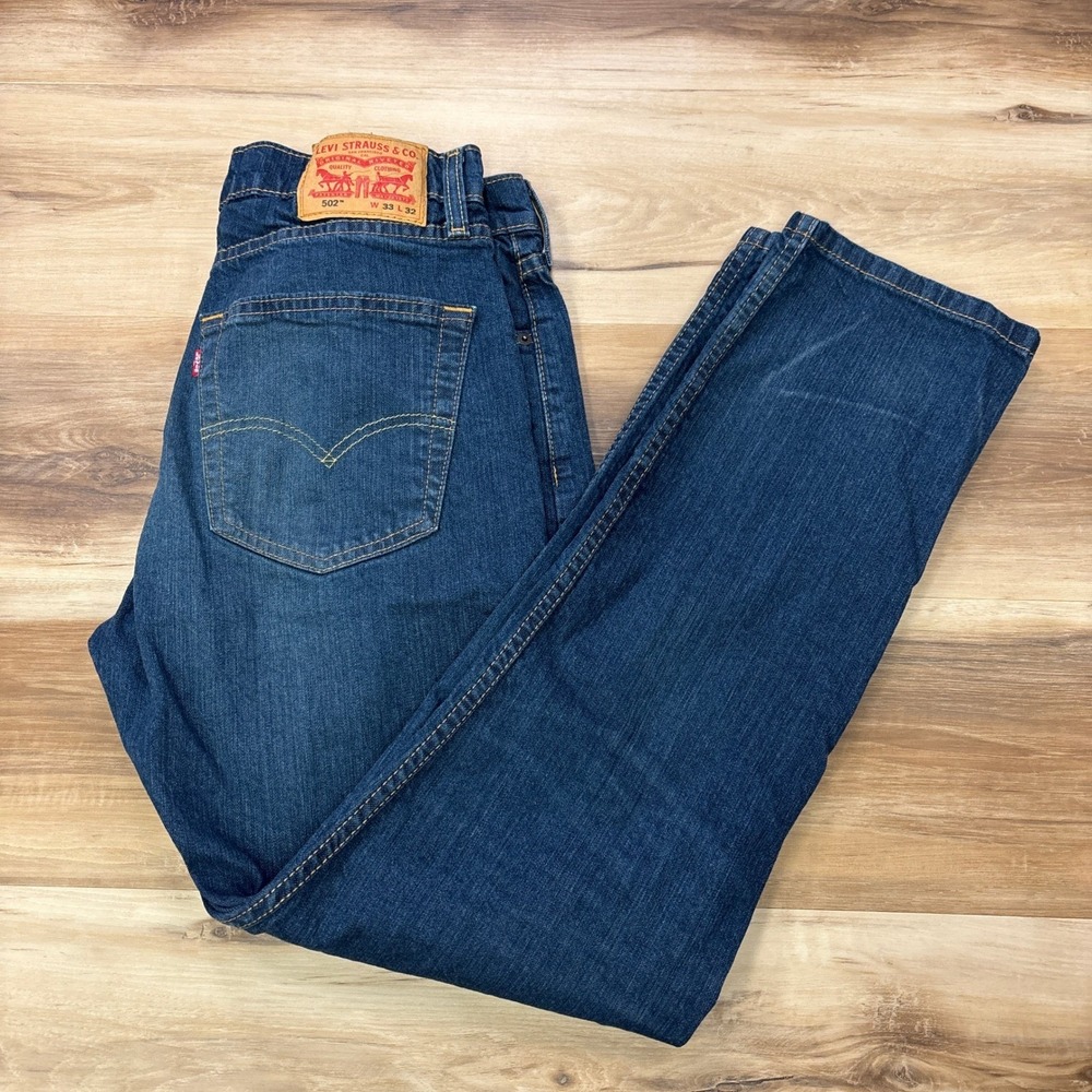 Levi's 502 Taper Fit Jeans W33 L32 Blue Denim Stretch Regular Tapered